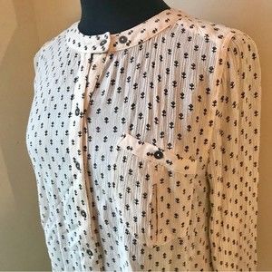 FREE PEOPLE Patterned Top Cream White Rune Runic Anchor Flower Long Sleeve